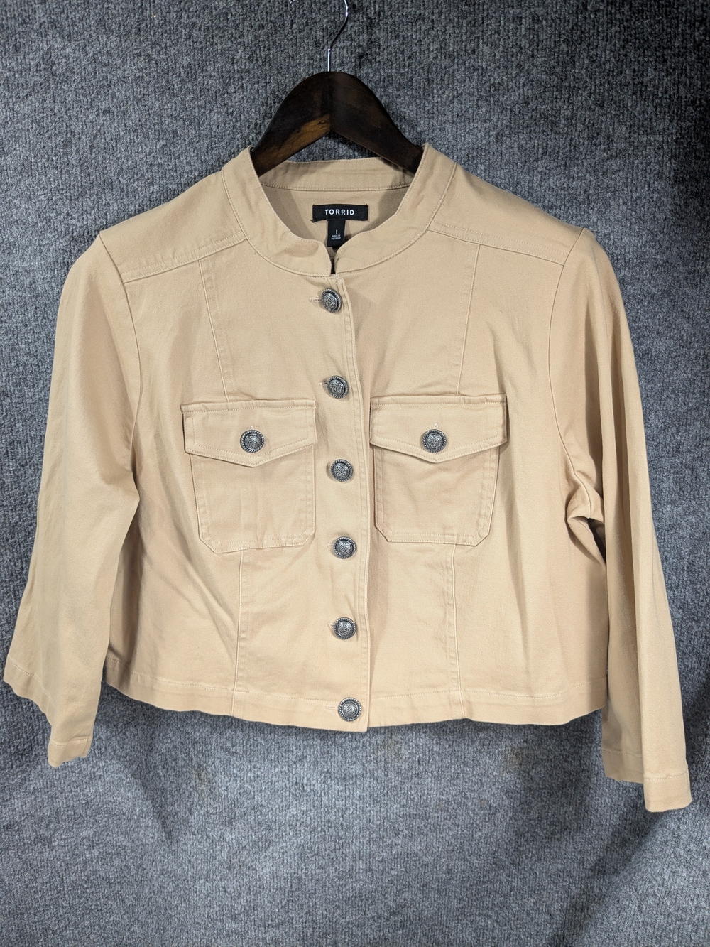 Torrid Tan Military Style Button Cropped Silhouette Blazer Jacket